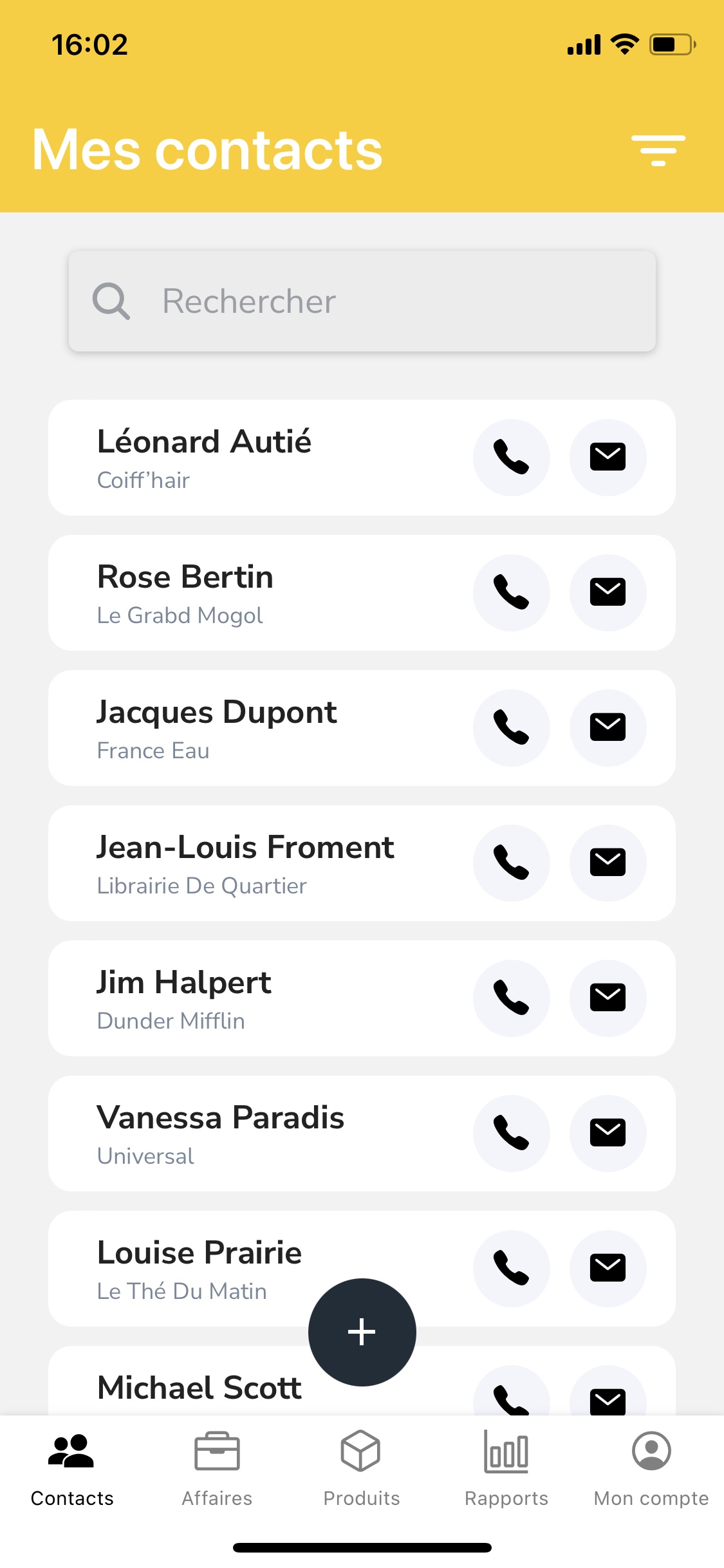 Track CRM contact management screen